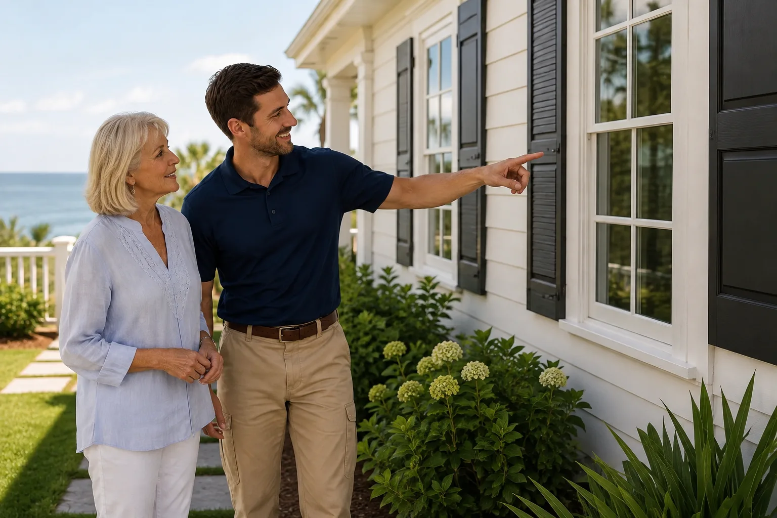 Bay Windows technician talking with a homeowner during a residential appointment